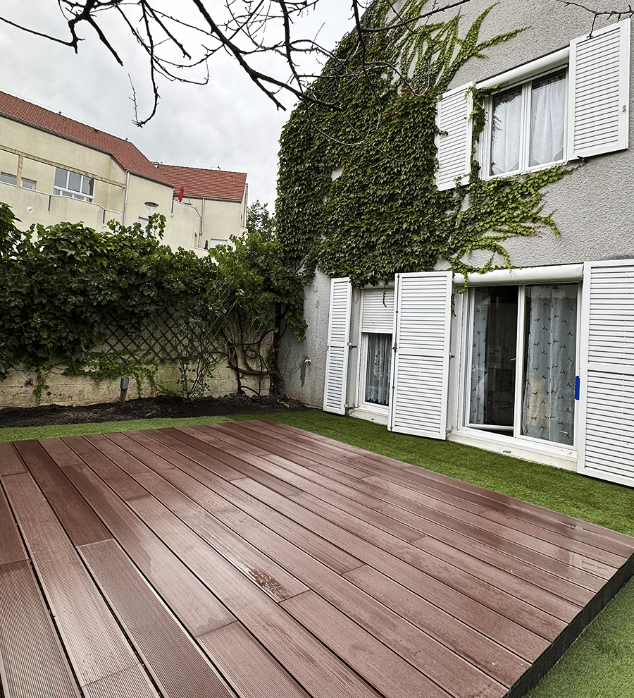 aménagement terrasse extérieure paysagiste paris | veranda en parquet satiné